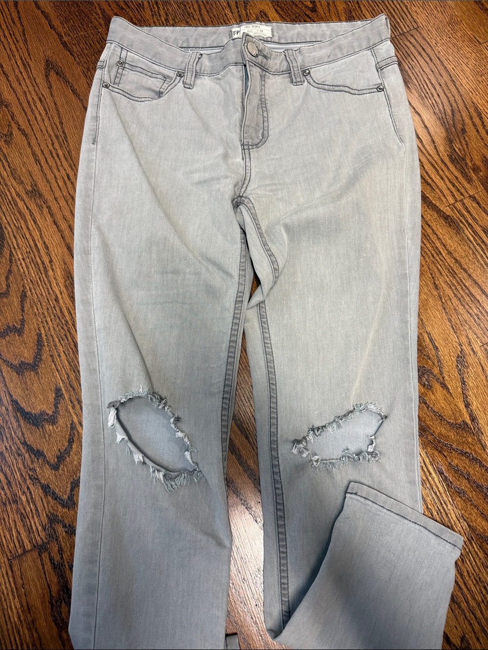 Free People Light Gray Distressed Skinny Jeans